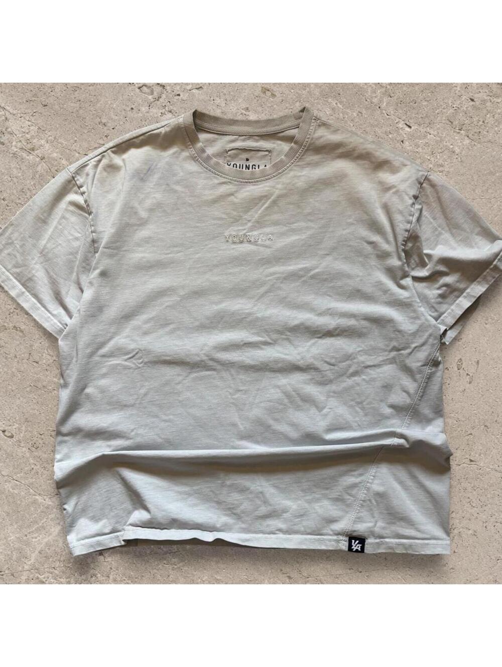 Beautiful heavyweight cotton YoungLA white & cream cropped tee in a L